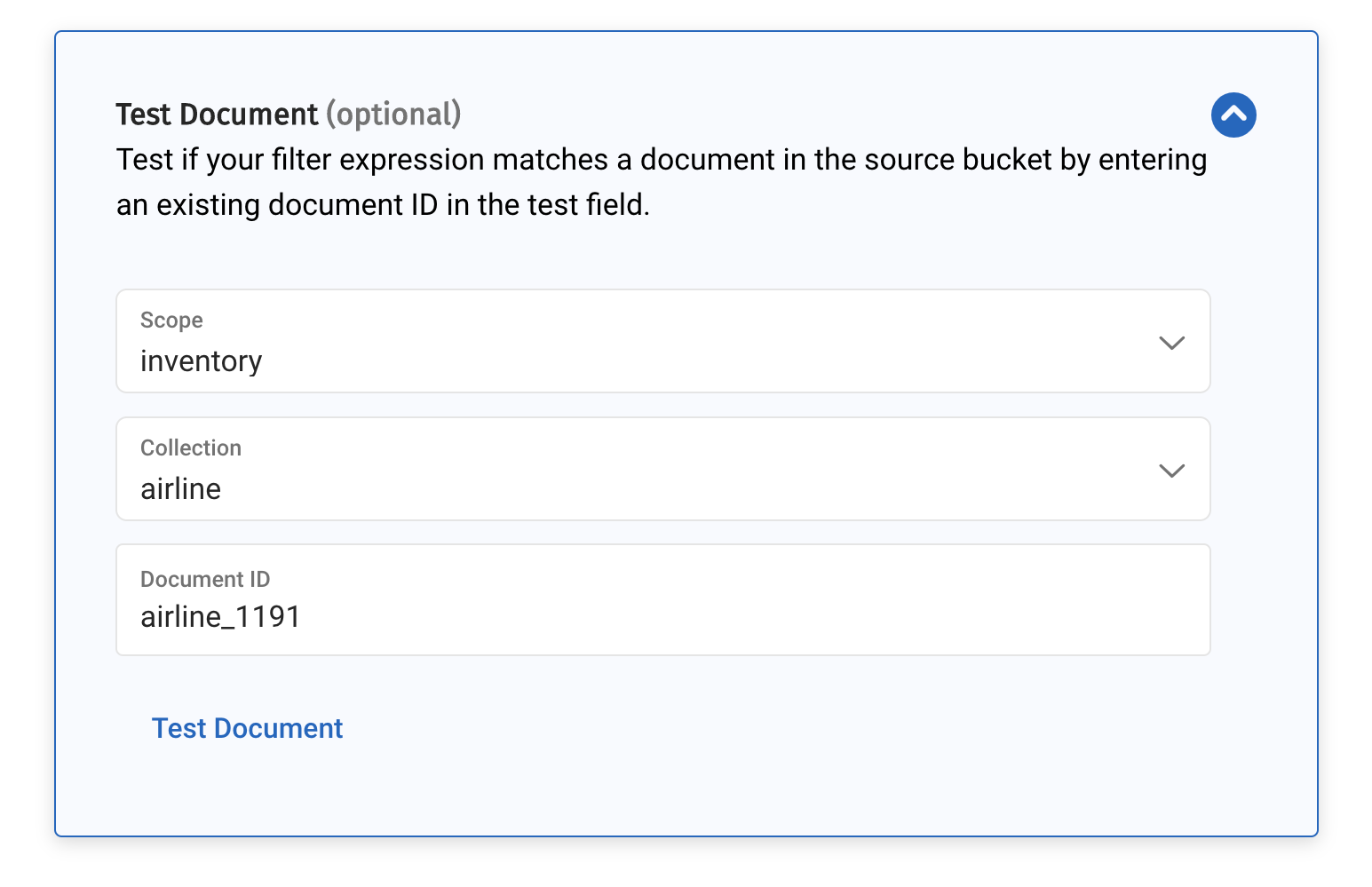 XDCR Test Document Panel Filled Out.