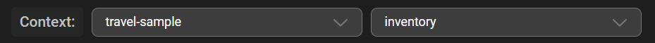 The Query Context lists with 'travel-sample' and 'inventory' selected