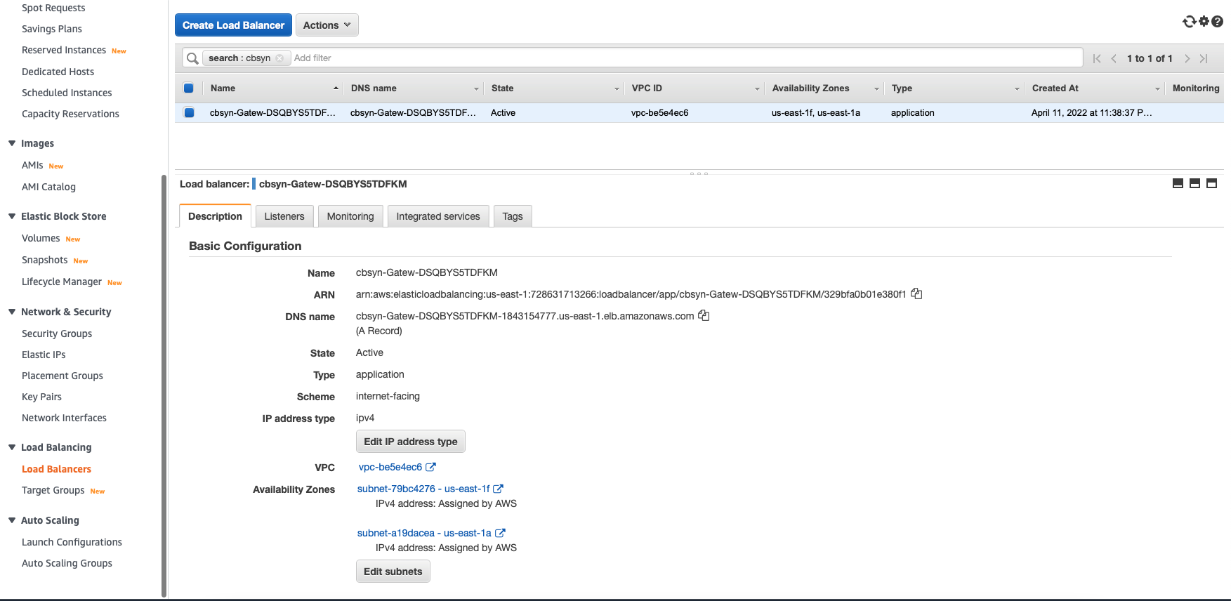 aws console Sync Gateway ec2 load balancers