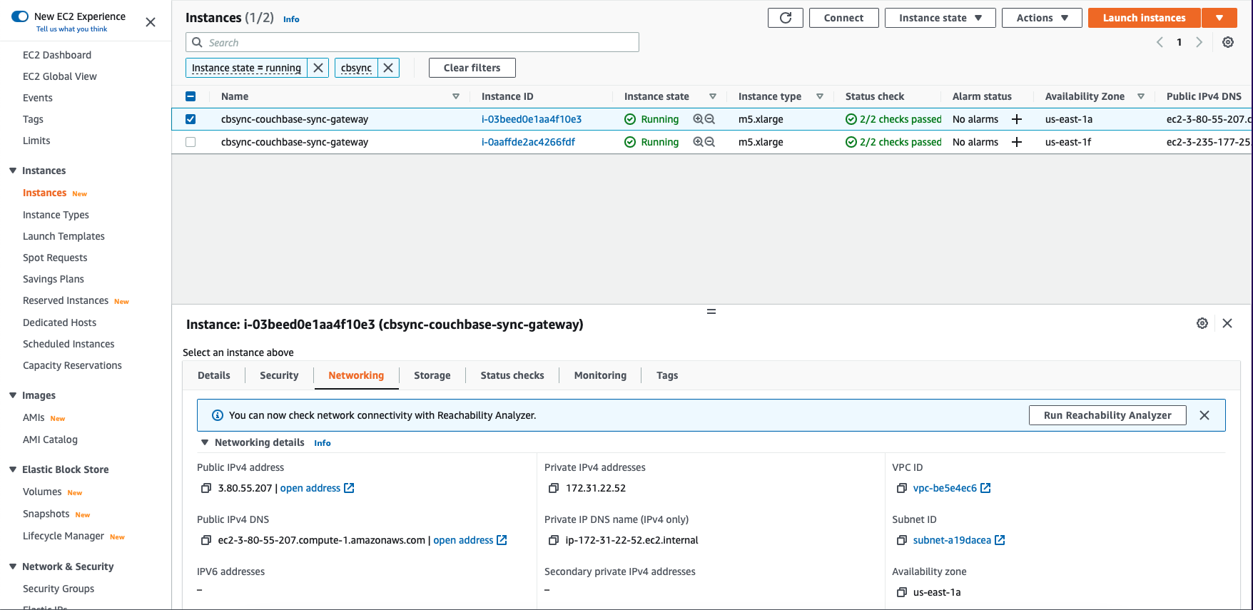 aws console ec2 dashboard Sync Gateway