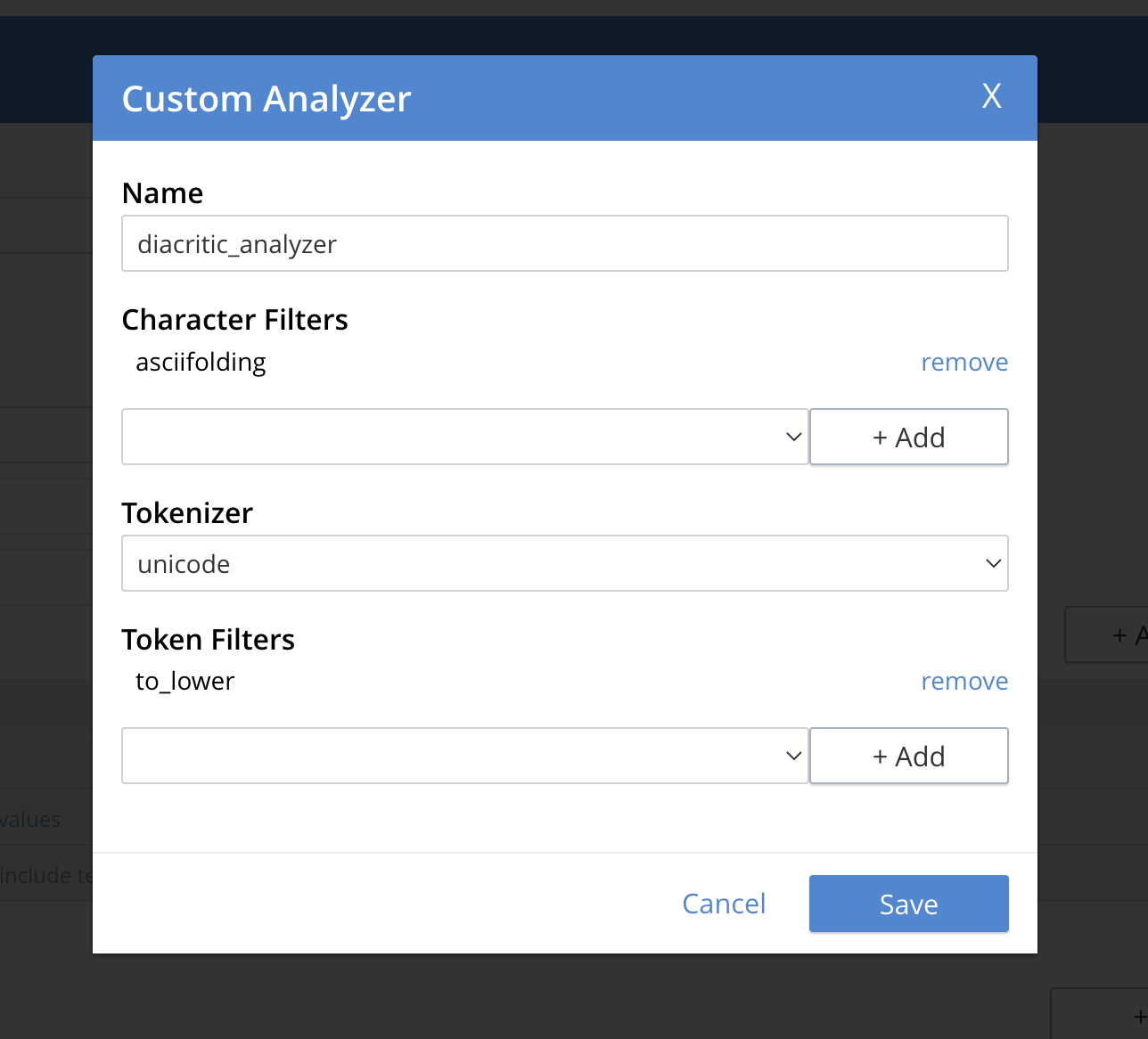 fts custom analyzers asciifoldings