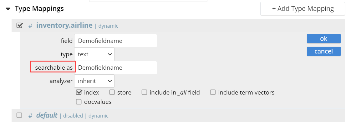 fts type mappings child field field searchable as