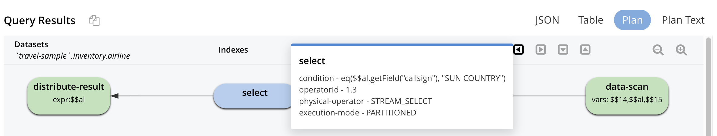 Query plan showing details of select operation