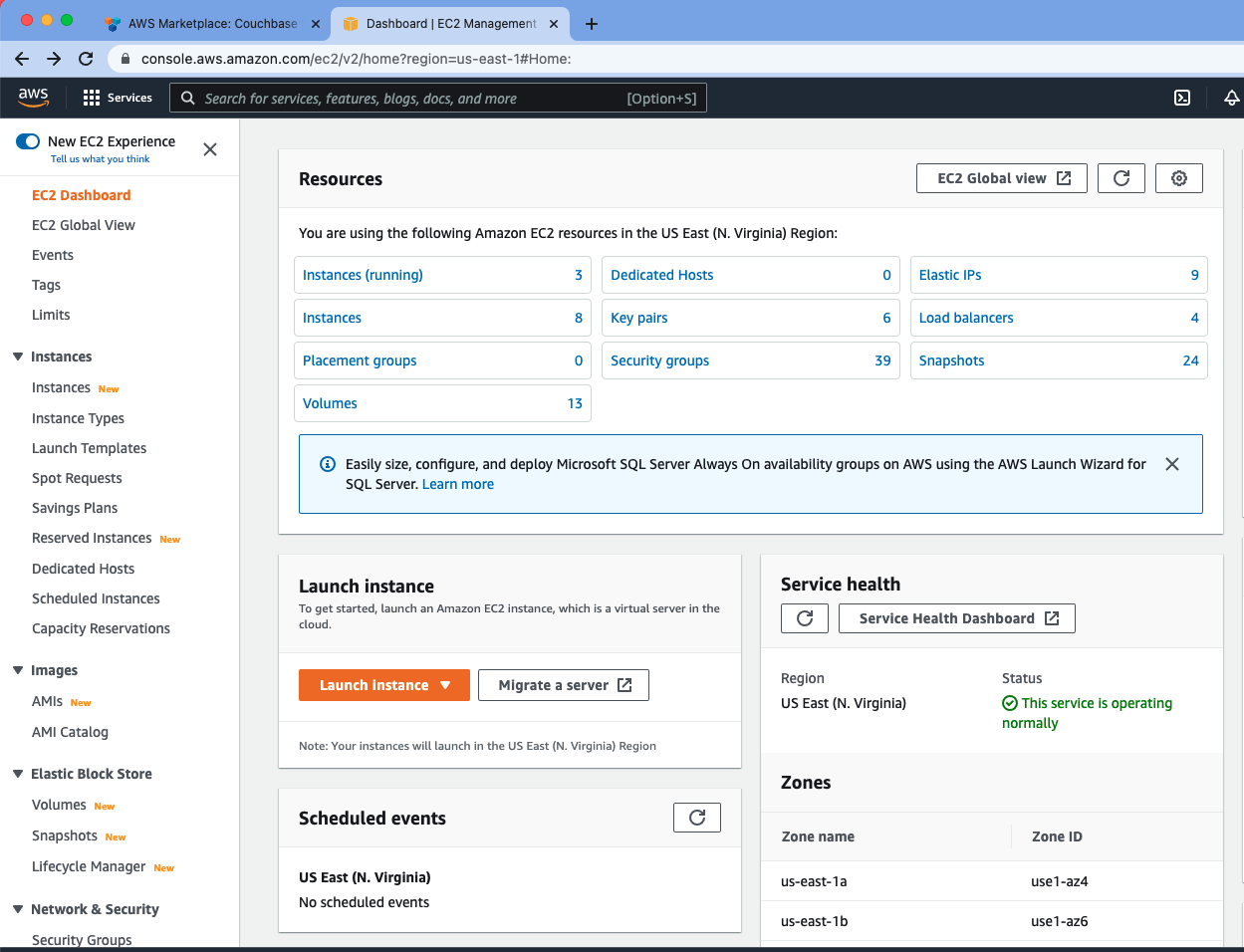 aws console ec2 dashboard