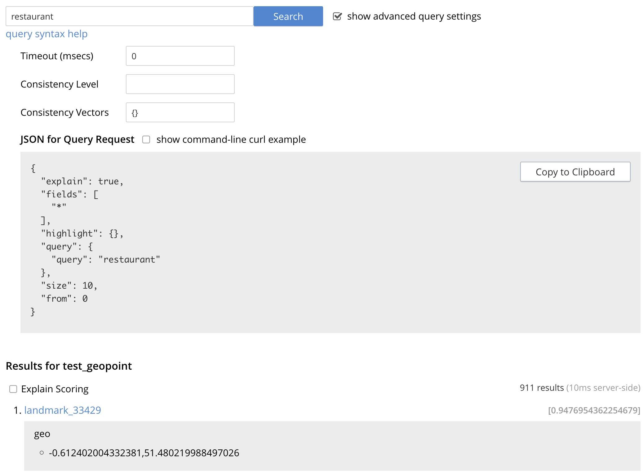 fts advanced query settings