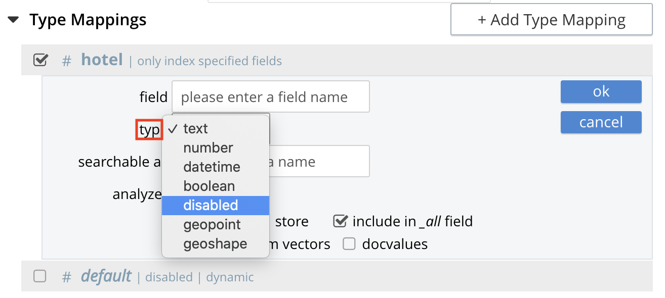 fts type mappings child field type