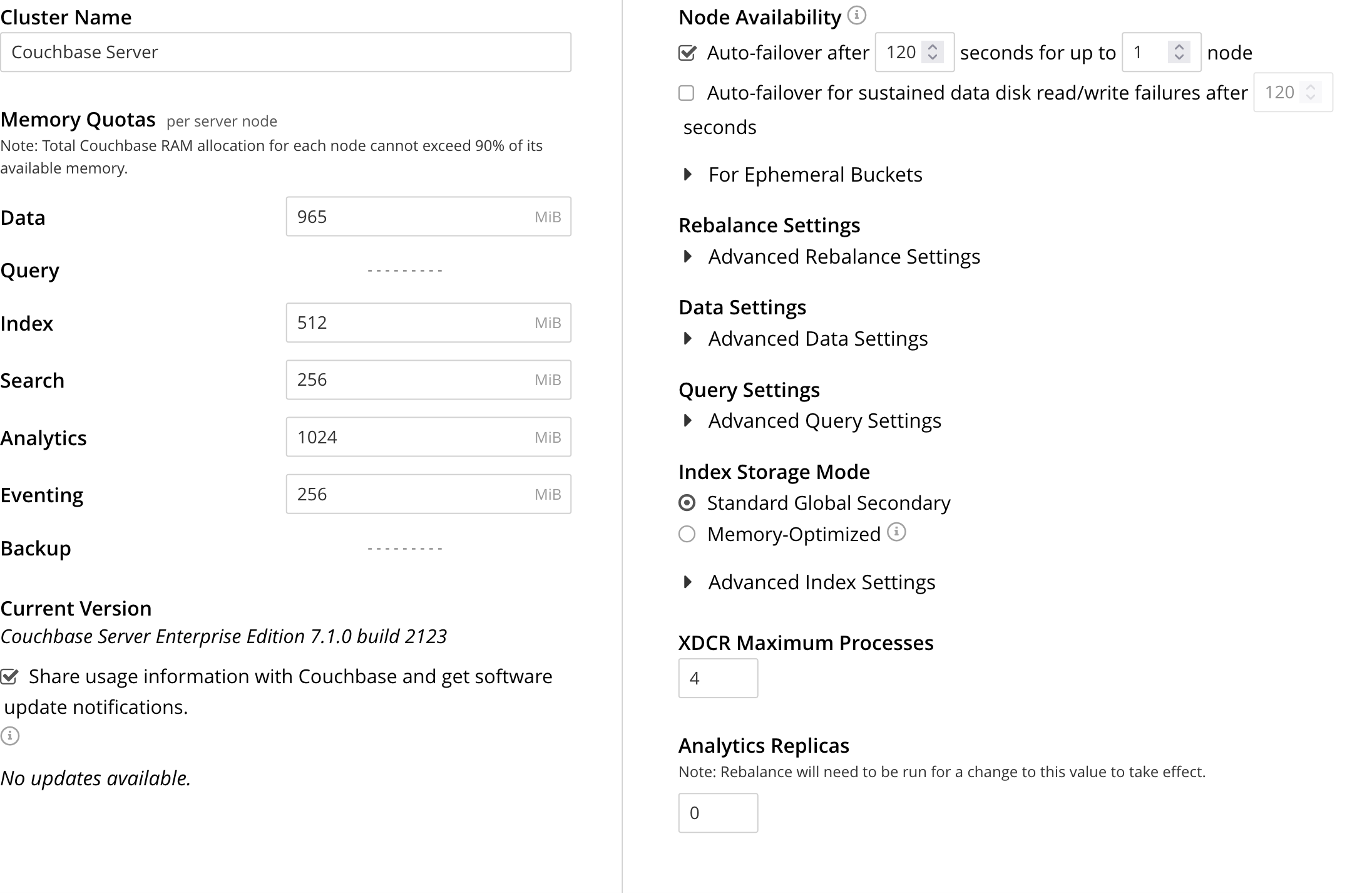 The General Settings screen