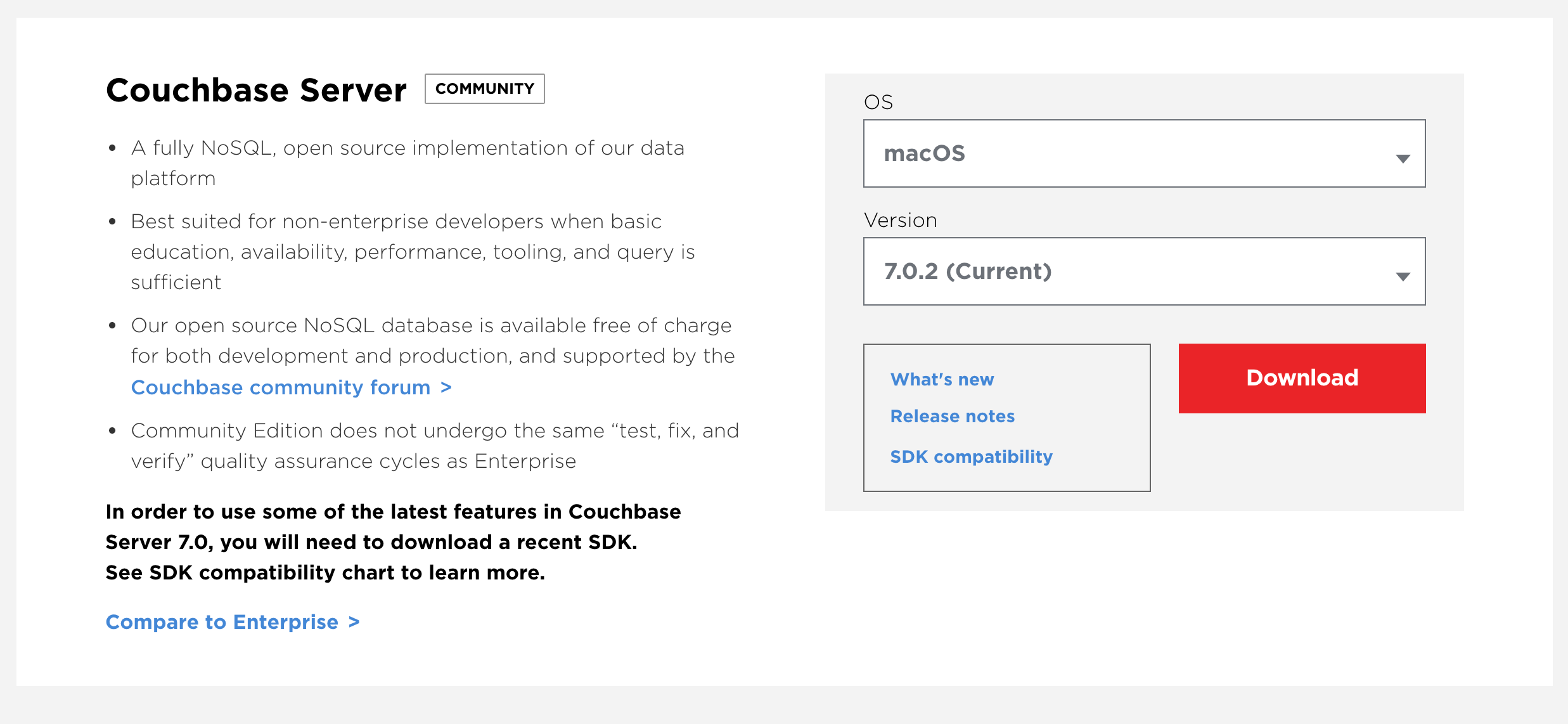 Download Couchbase community edition dialog