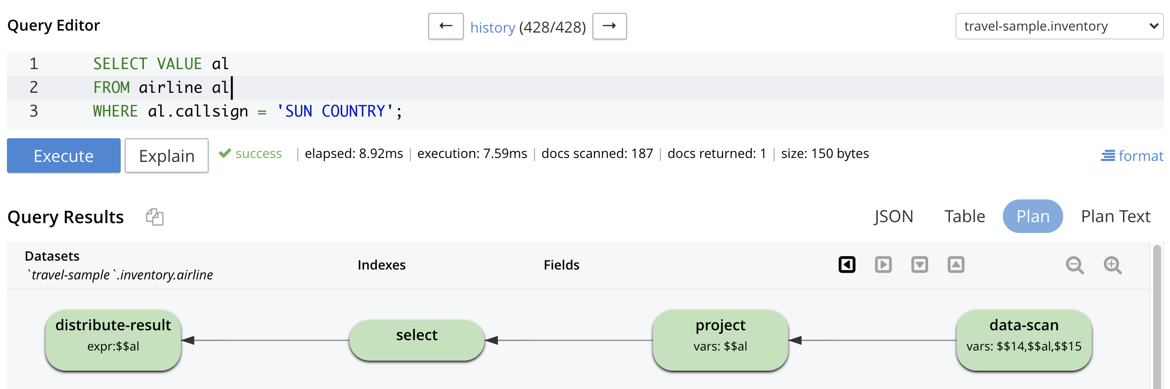 Query plan showing no index