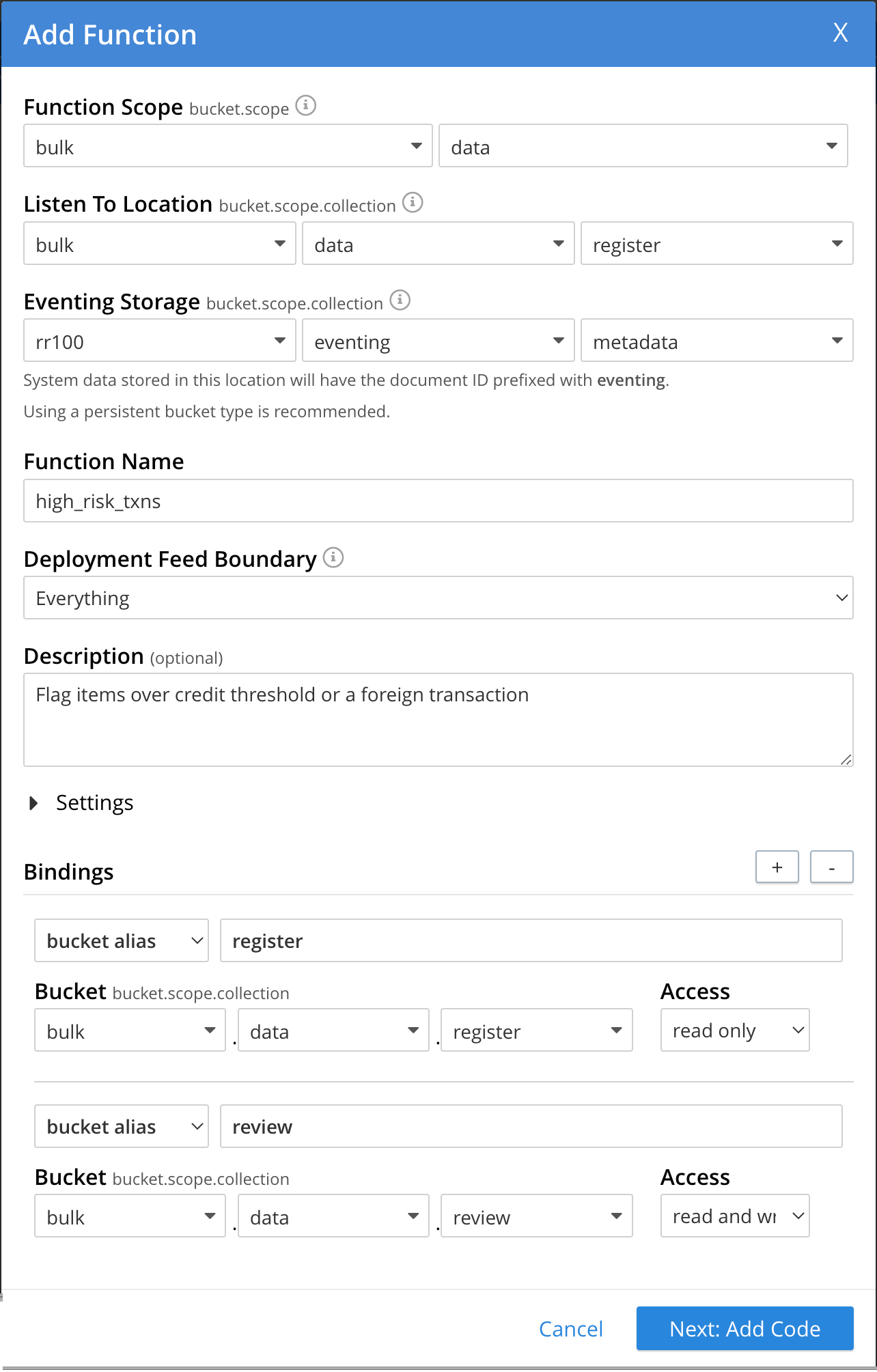 high risk txns 01 settings