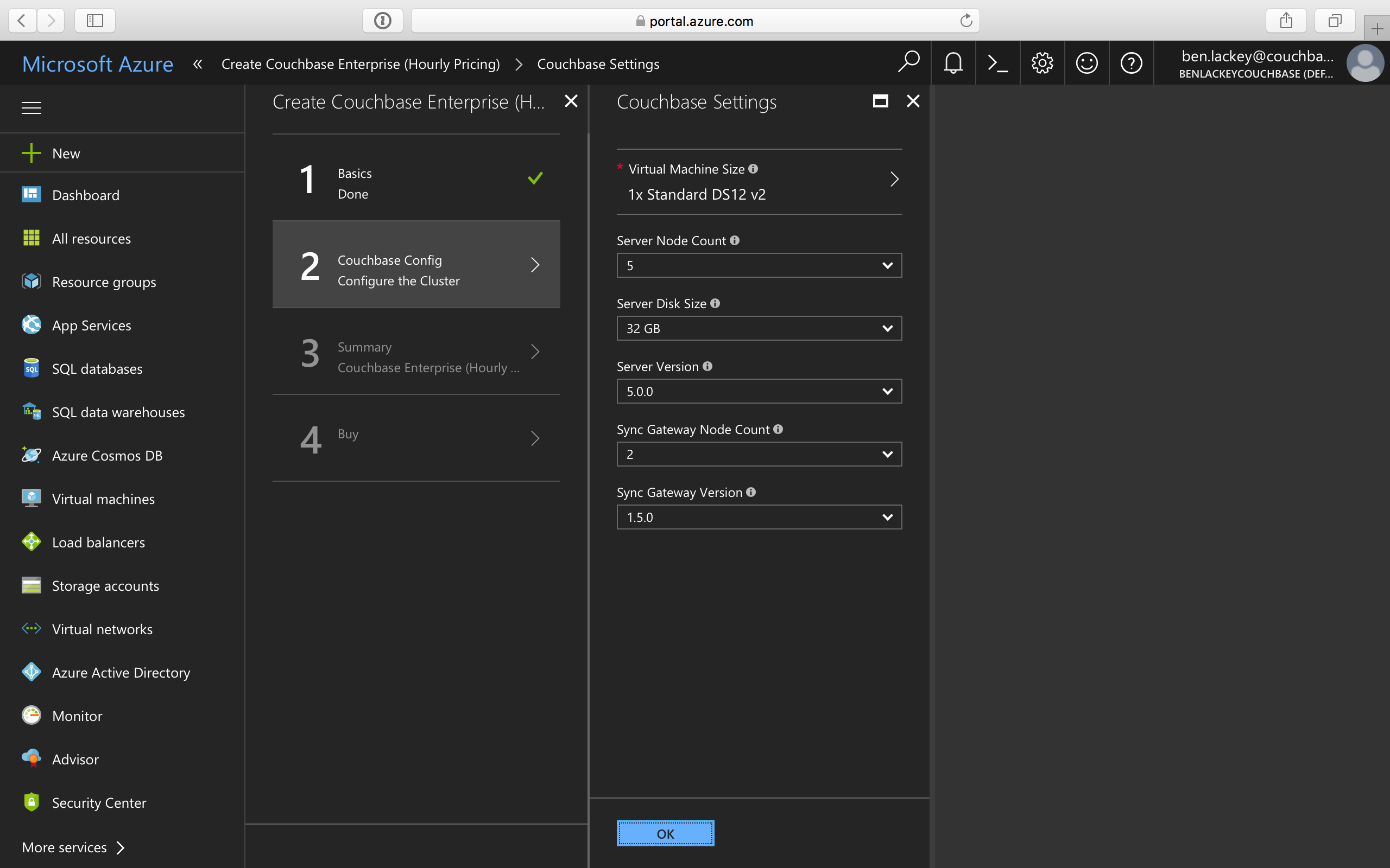 azure portal cb configure cluster