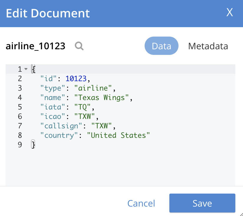 The Edit Document dialog showing document data