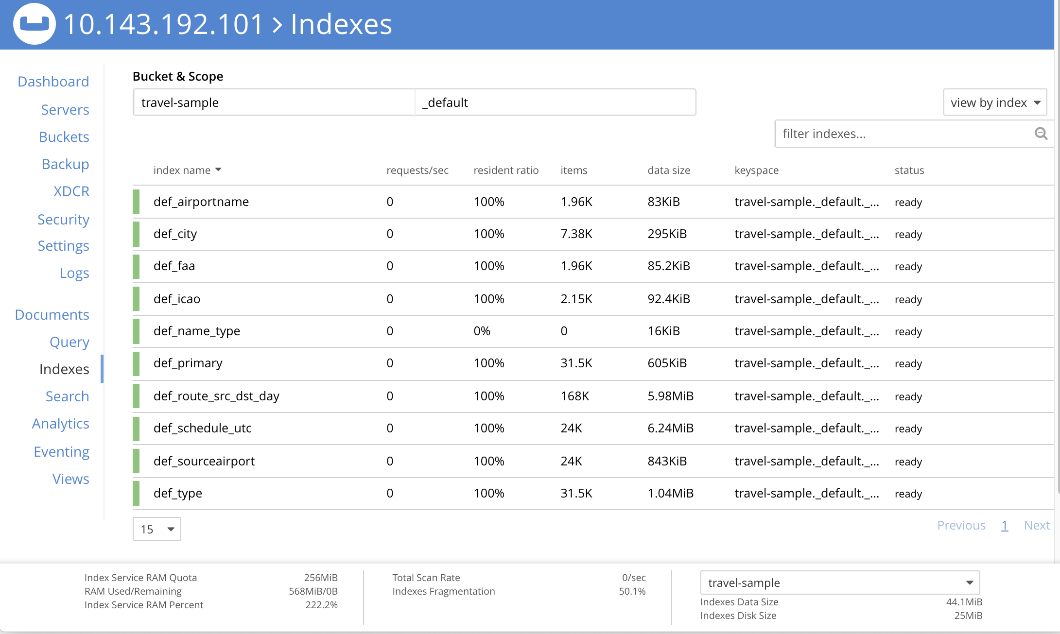 The Indexes screen