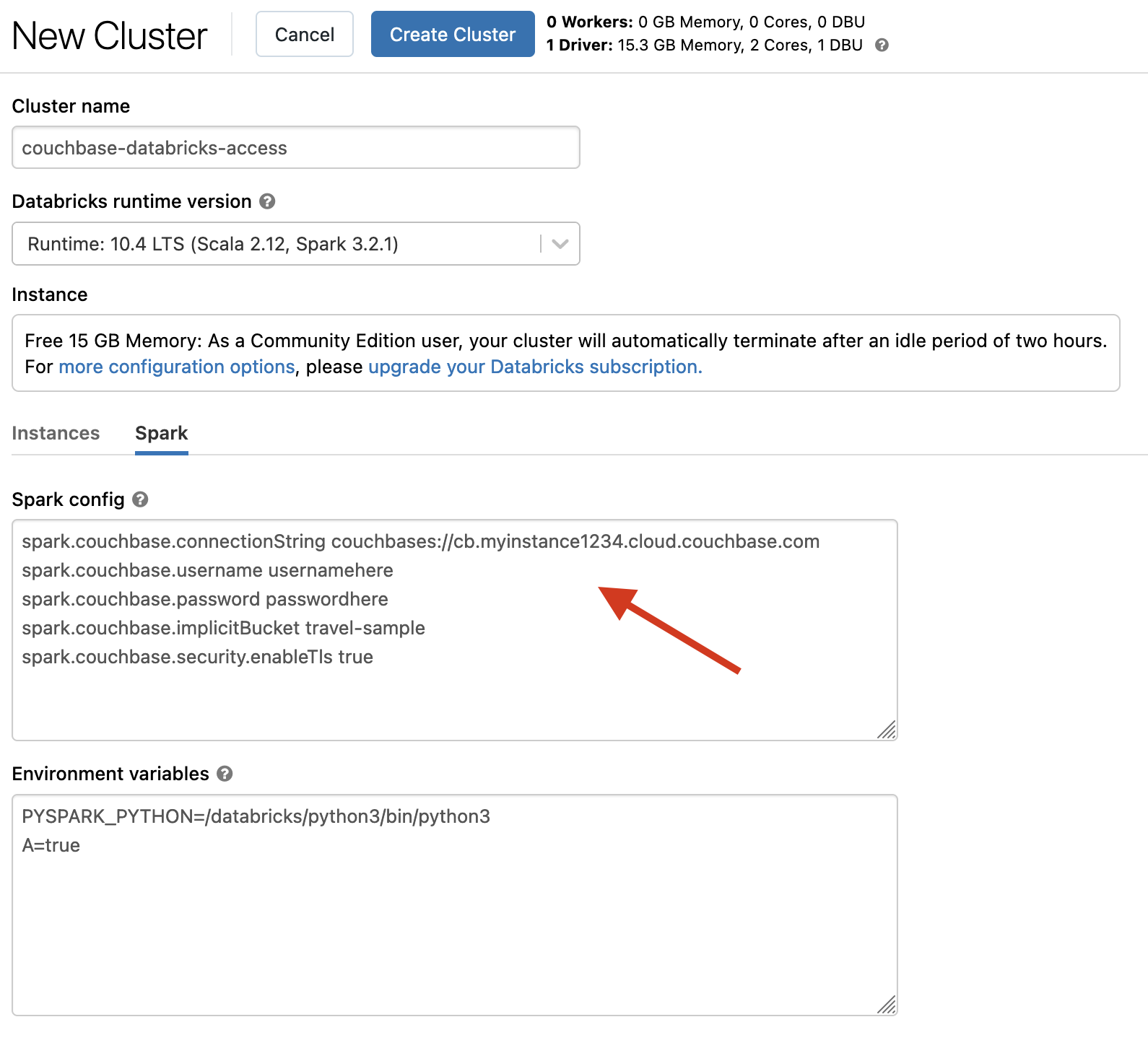 Databricks Cluster Property Config