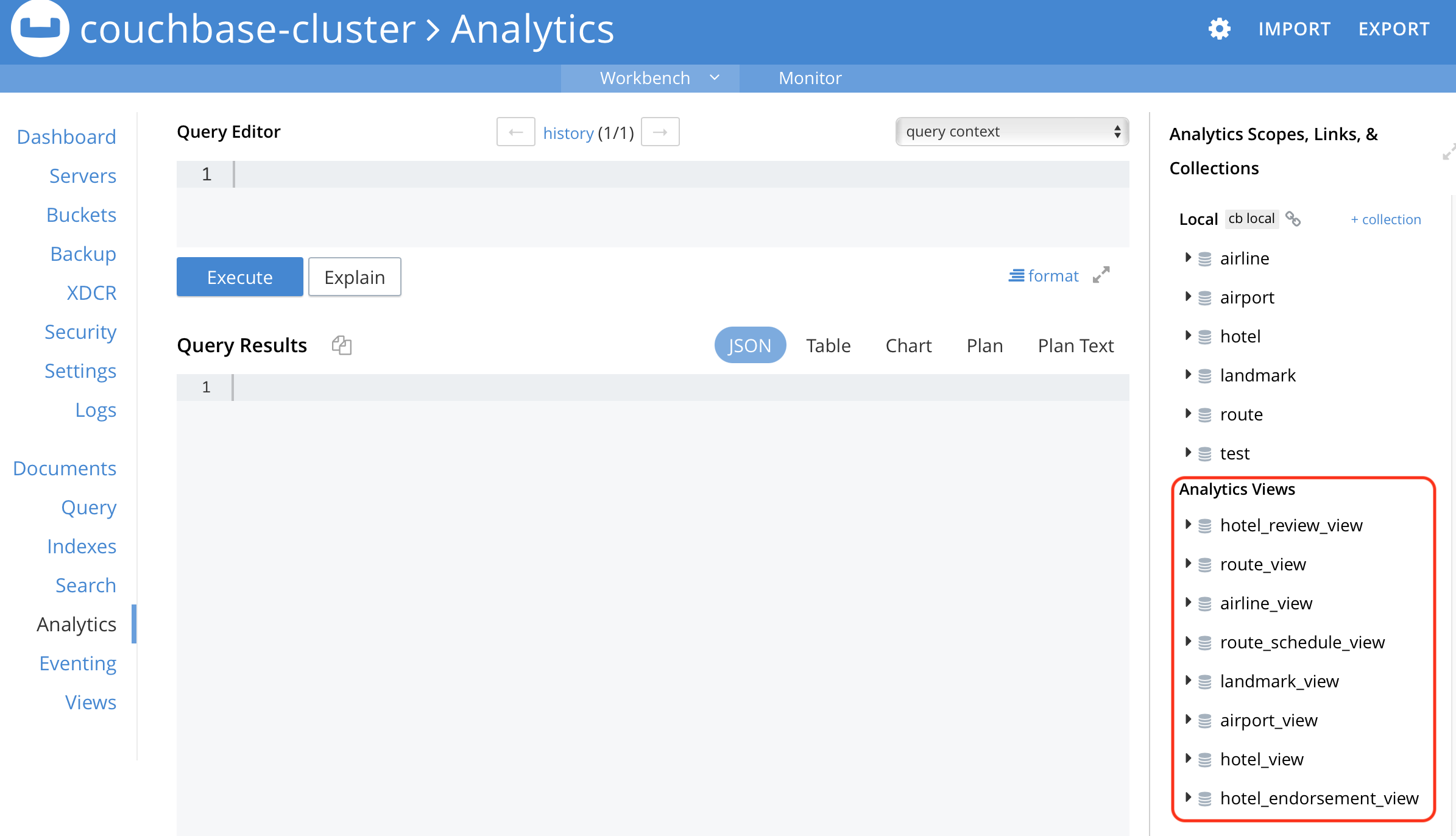 Travel Sample Analytics Collections